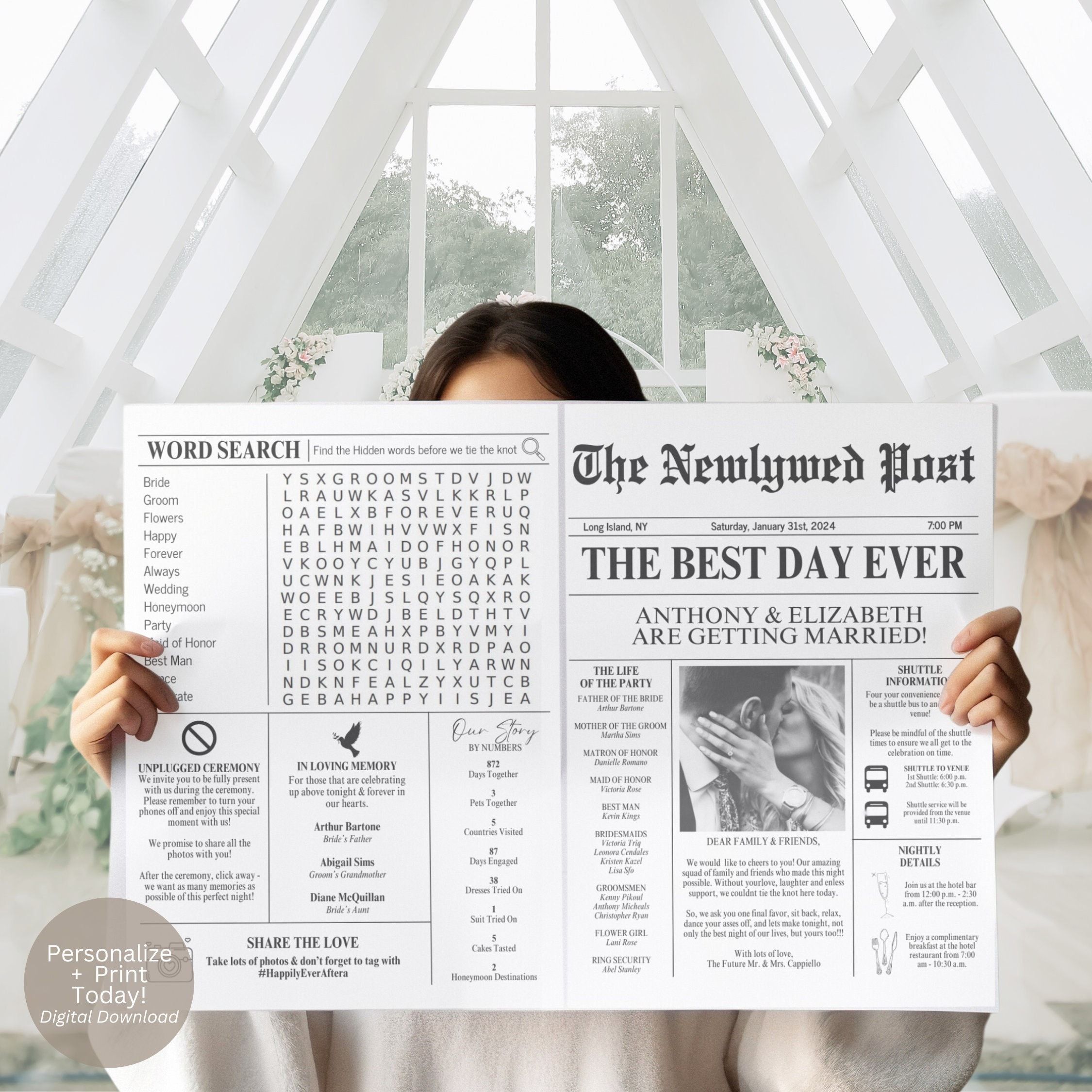 Einzigartige und Bearbeitbare Hochzeit Programmvorlage für Unvergessliche Feiern