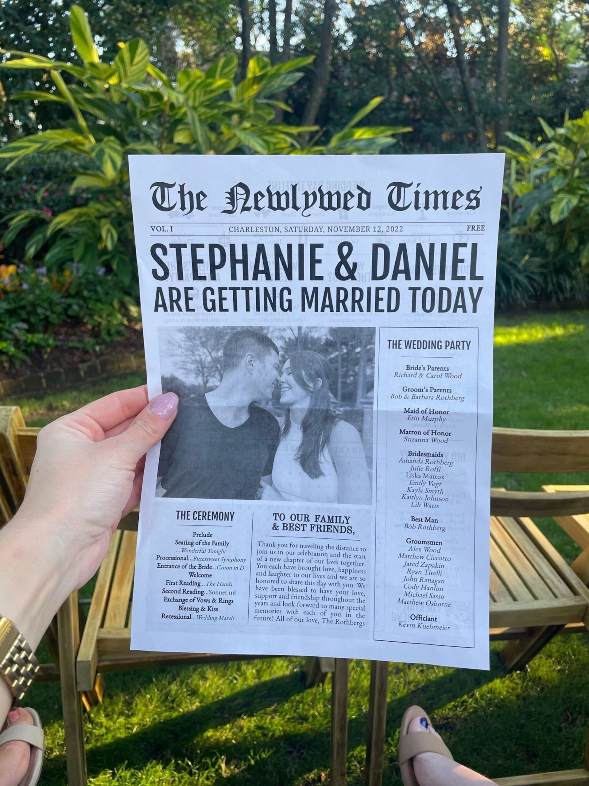 Personalized Printed Newspaper Wedding Program for a Classic Elegant Celebration