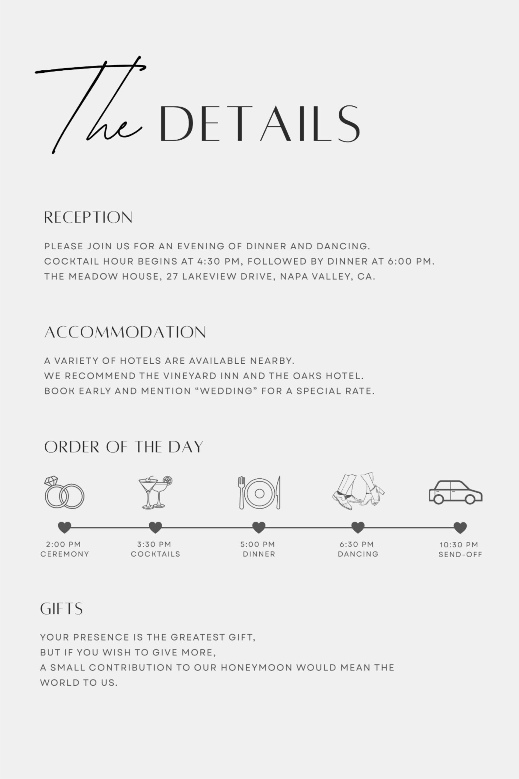 Minimal Wedding Details Card Template | Elegant Printable Canva Design