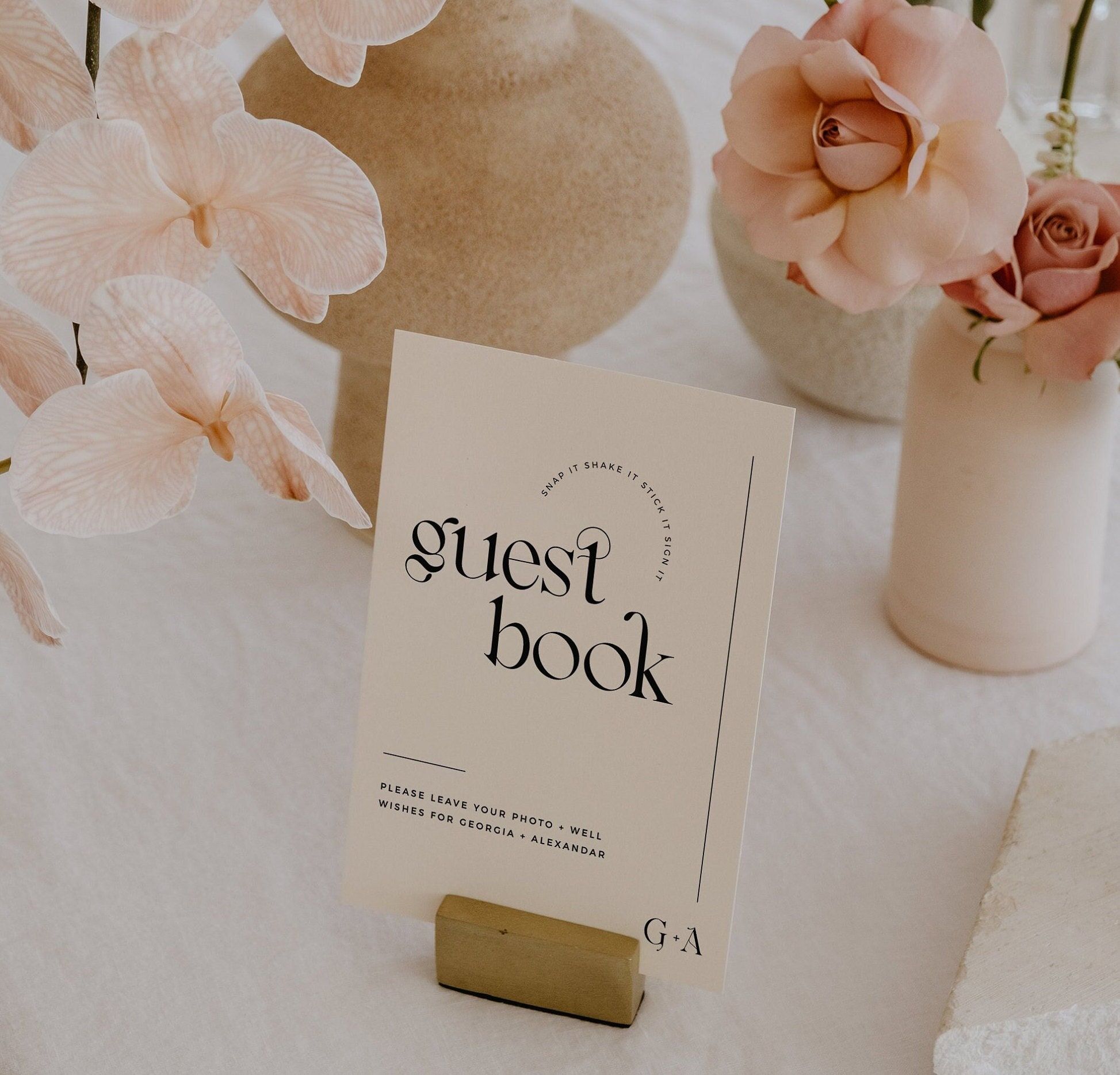 Modèle de signe de livre d’or photo de mariage Signalisation minimale de livre d’or Modèle de livre d’or moderne de mariage imprimable Snap It Shake It GEORGIE