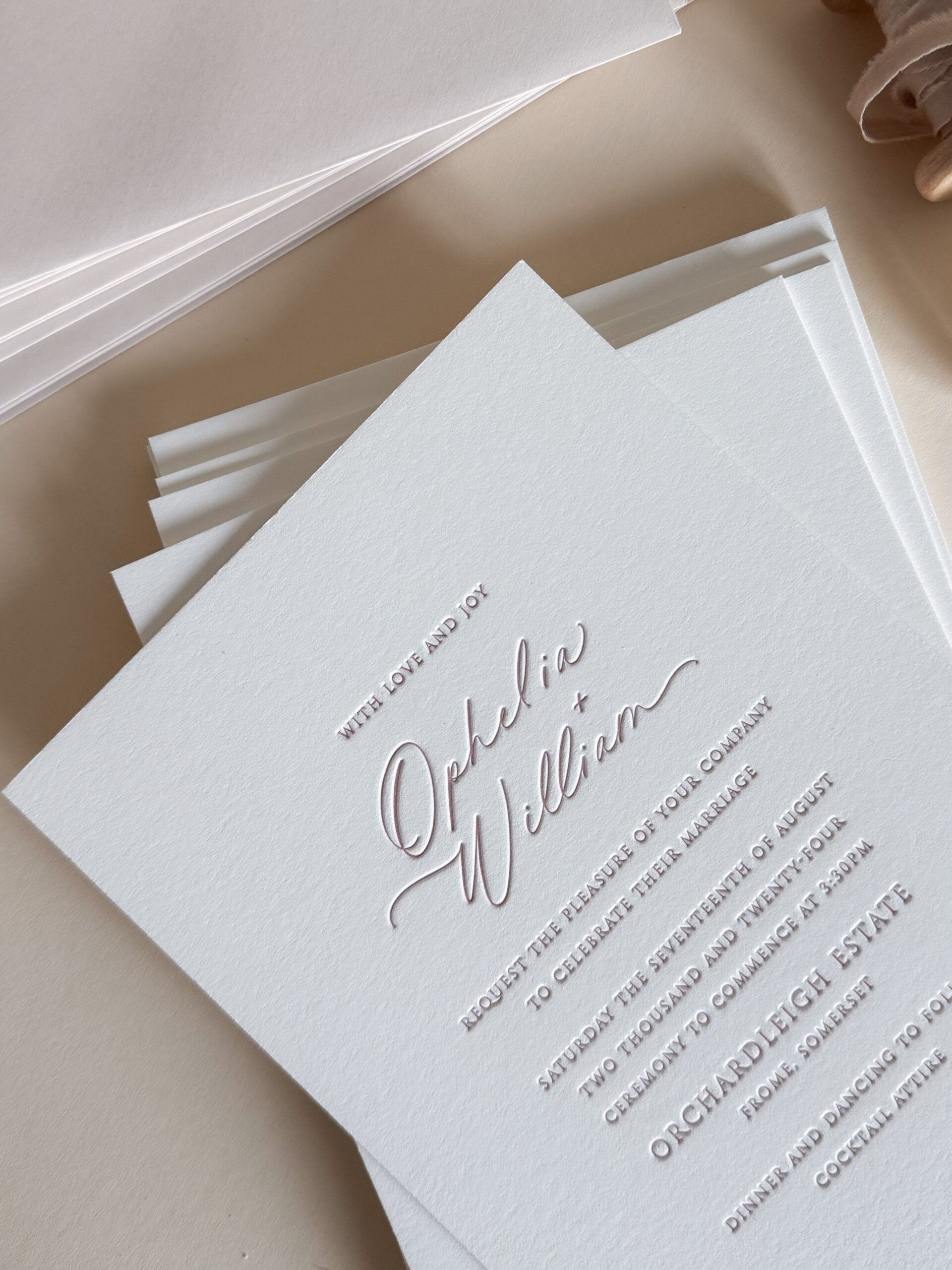 Dusty Rose Letterpress Wedding Invitation | Timeless & Romantic Stationery