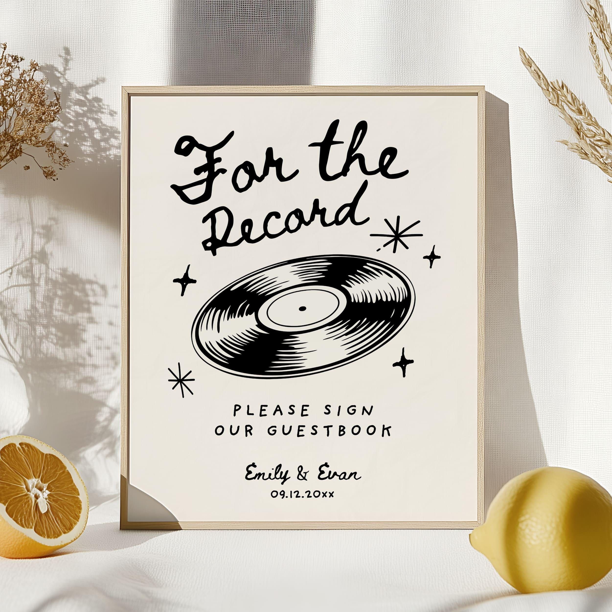 Livre d’or de mariage record, livre d’or record fantaisiste, signe pour le record, signe de table de mariage, mariage dessiné à la main, signe notre livre d’or W35