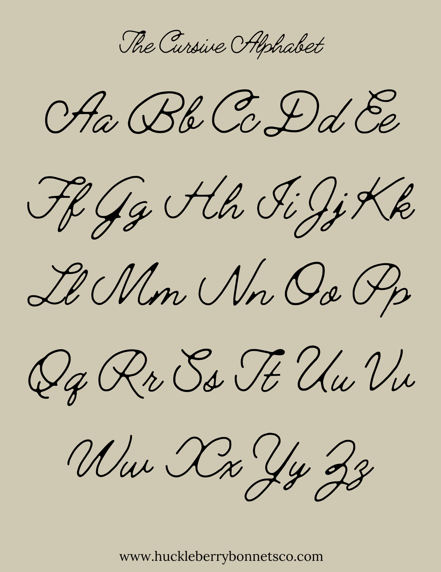 Cursive Alphabet Poster *Digital Download* — Huckleberry Bonnets Co