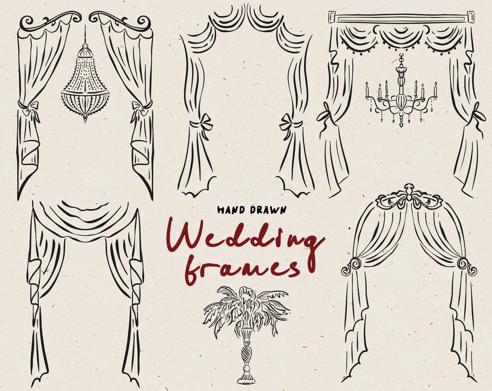 Bordures dessinées à la main pour faire-part de mariage dans un style vintage, clipart de cadres en arc dans un style fantaisiste, faire-part de mariage modifiable sur Canva