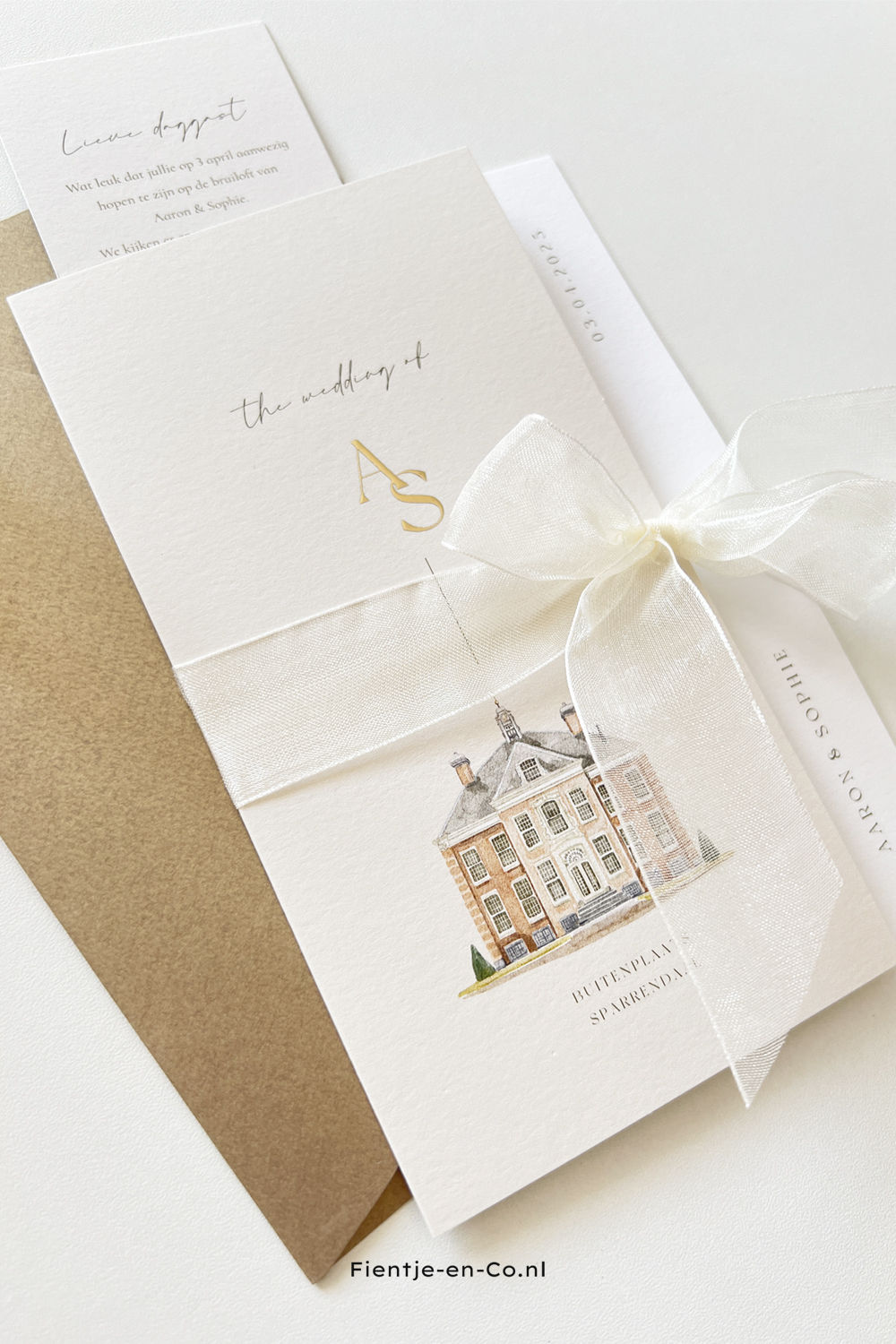 Trouwkaart getekende trouwlocatie aquarel buitenplaats sparrendaal