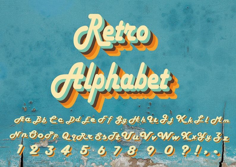 Retro Font, Retro Alphabet, 70s Color Letters, Vintage Letters, Vintage Font, Design Letters — Etsy