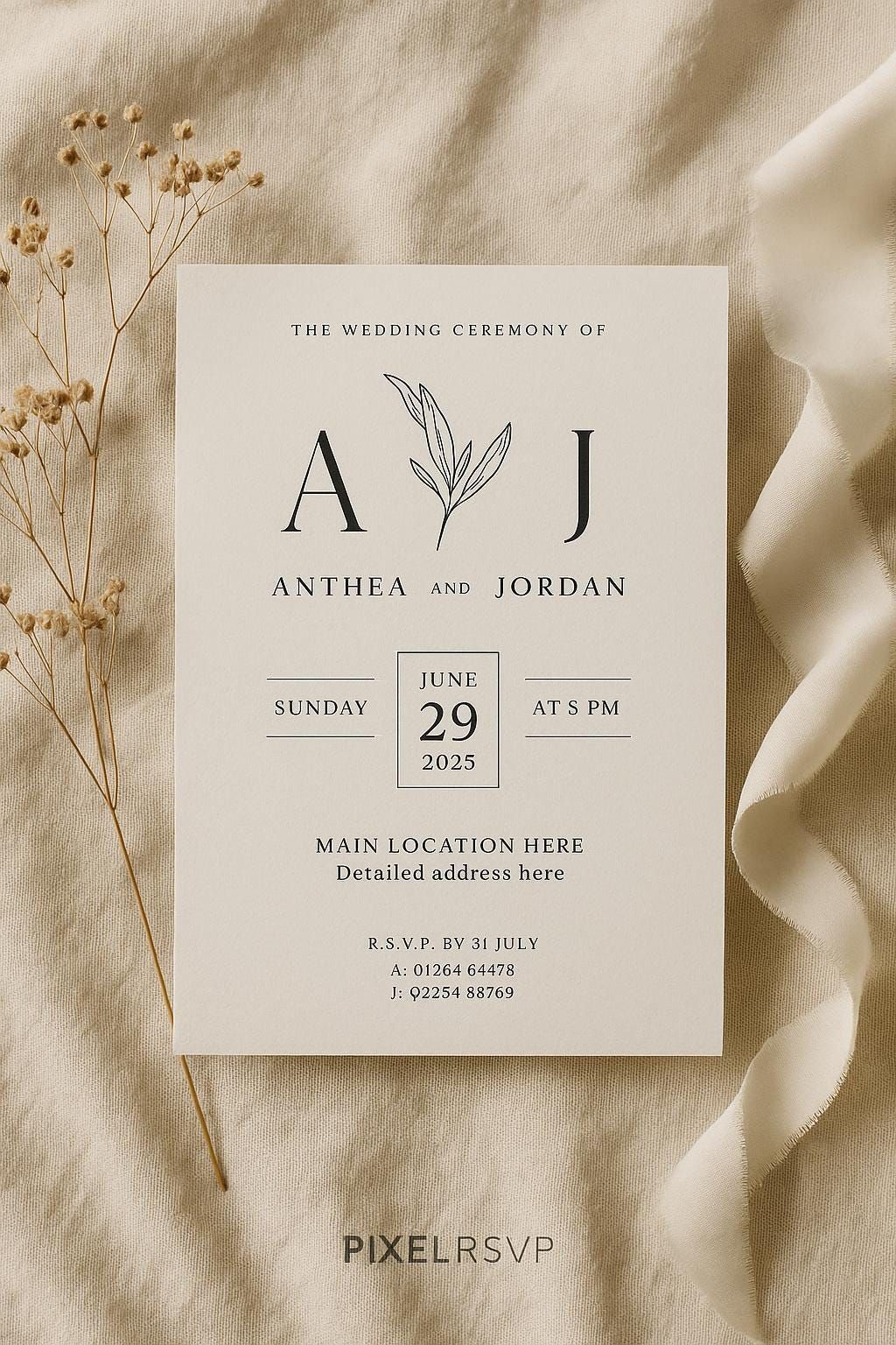 WILDFLOWER // Wedding invitation template // Canva template
