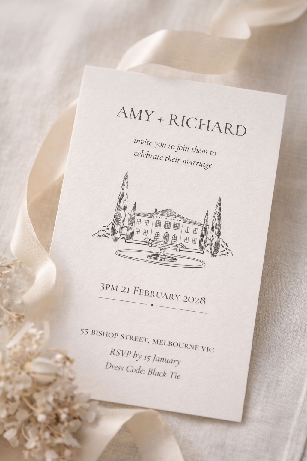 Minimal Canva Wedding Invitation Template (5×7) | Elegant Black & White Invite