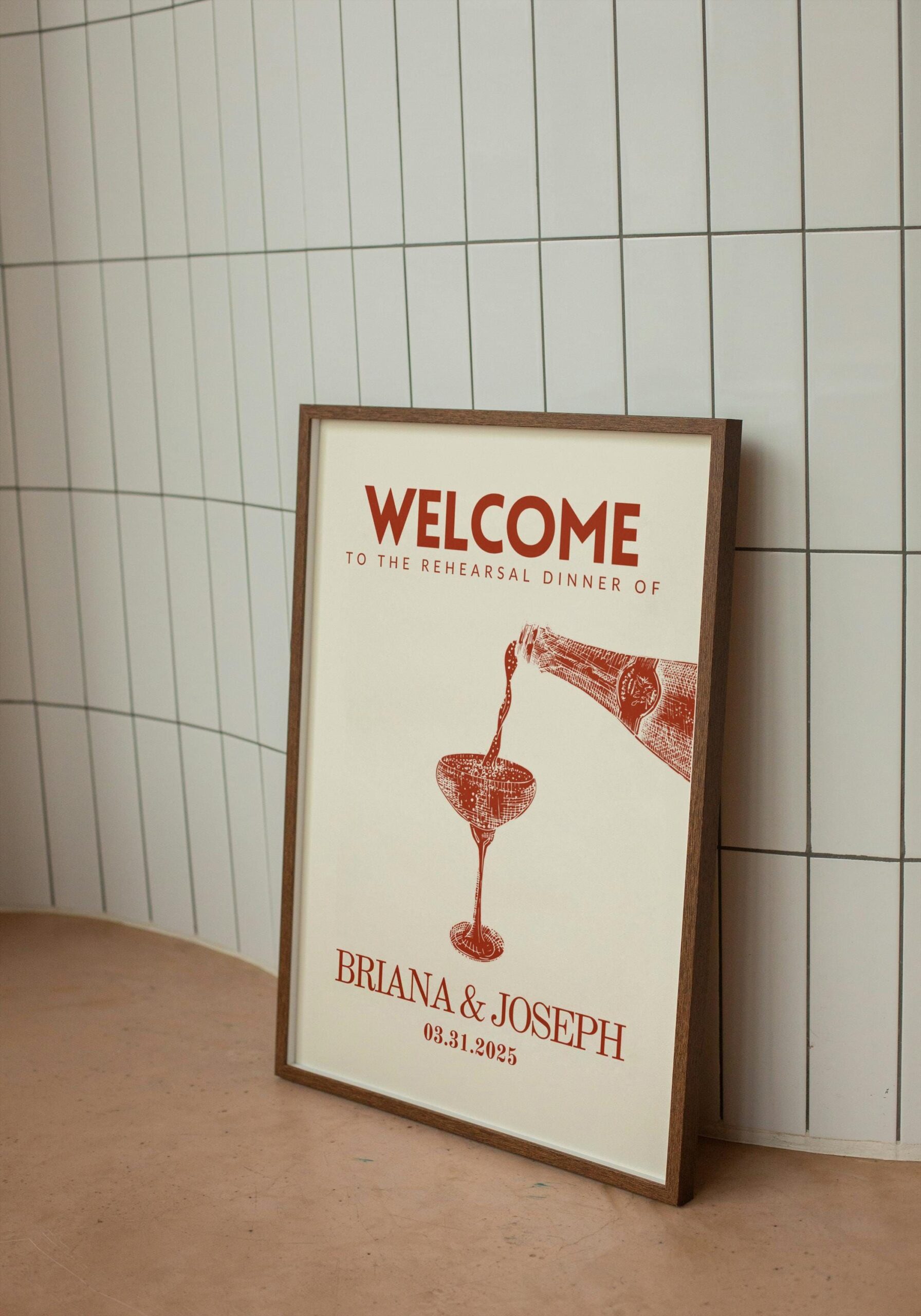 Panneau de bienvenue rétro pour dîner de répétition de toast au champagne (modèle sur toile)