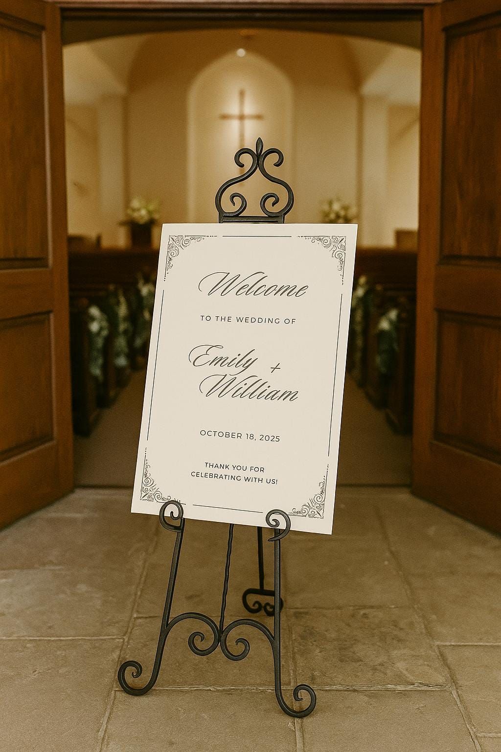 Panneau de bienvenue pour mariage avec bordure ornée