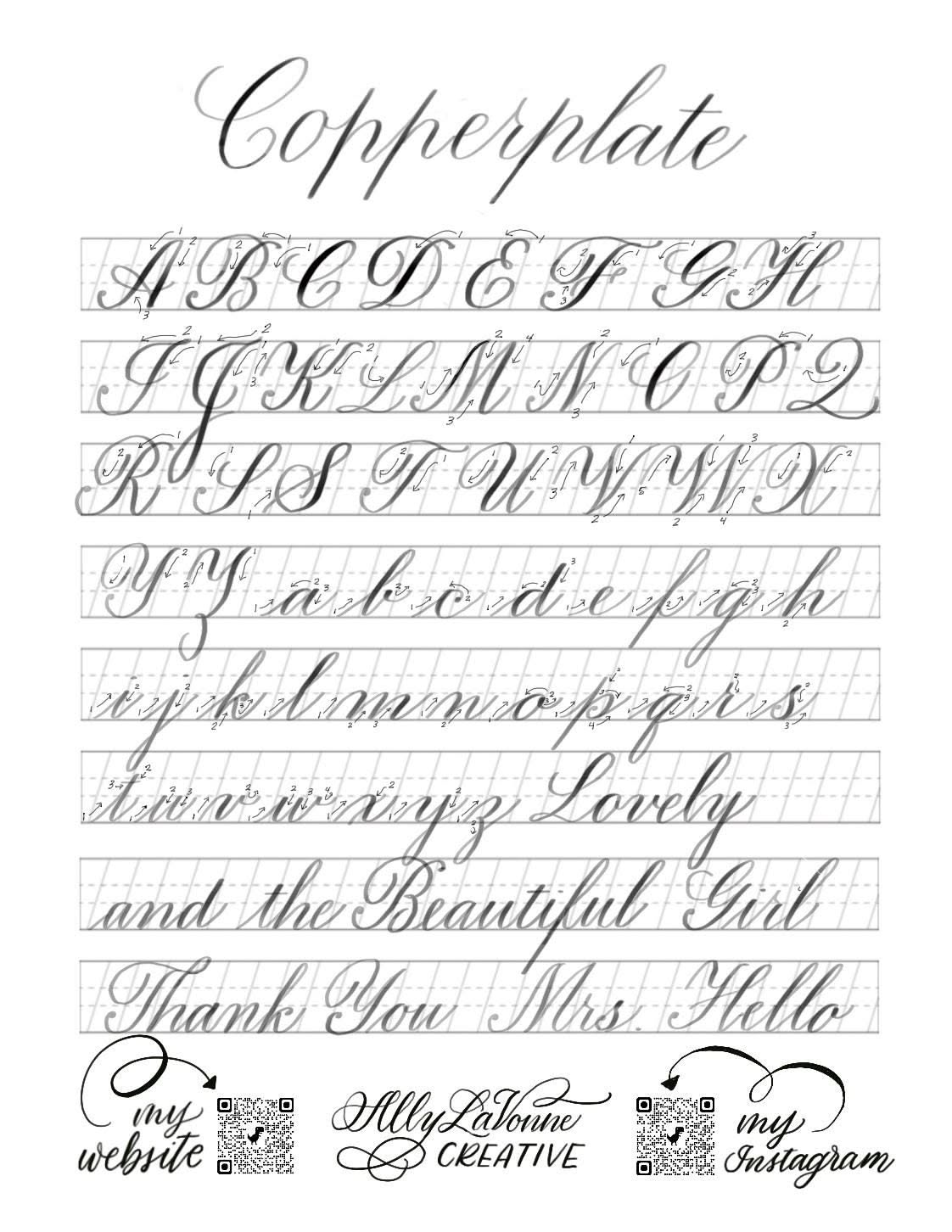 Alphabet de pratique de la calligraphie : plaque de cuivre