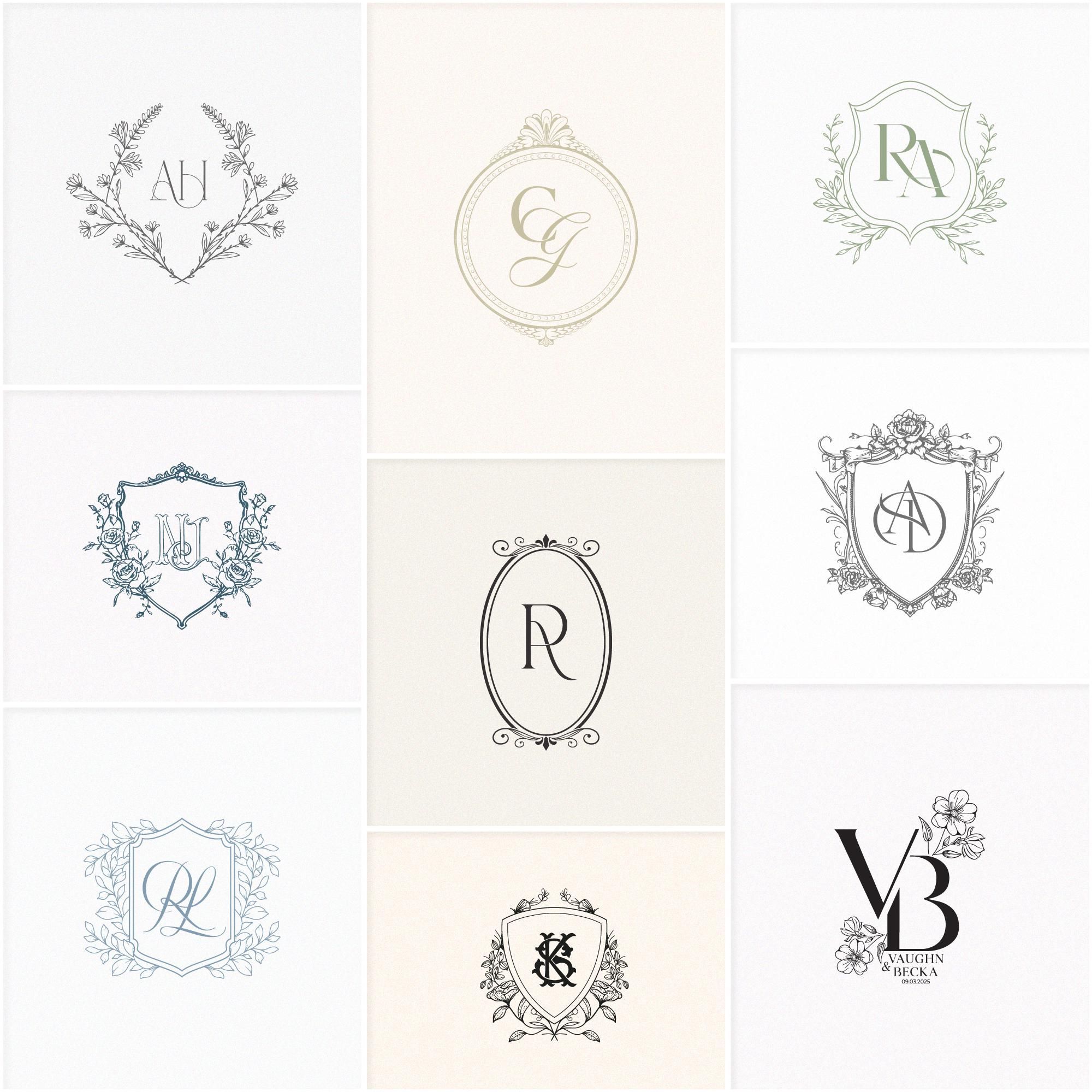 Custom Wedding Monogram Logo Design | Vintage Crest Logo | Luxury Floral Initial Logo | Elegant Emblem for Wedding, Unique Business Branding
