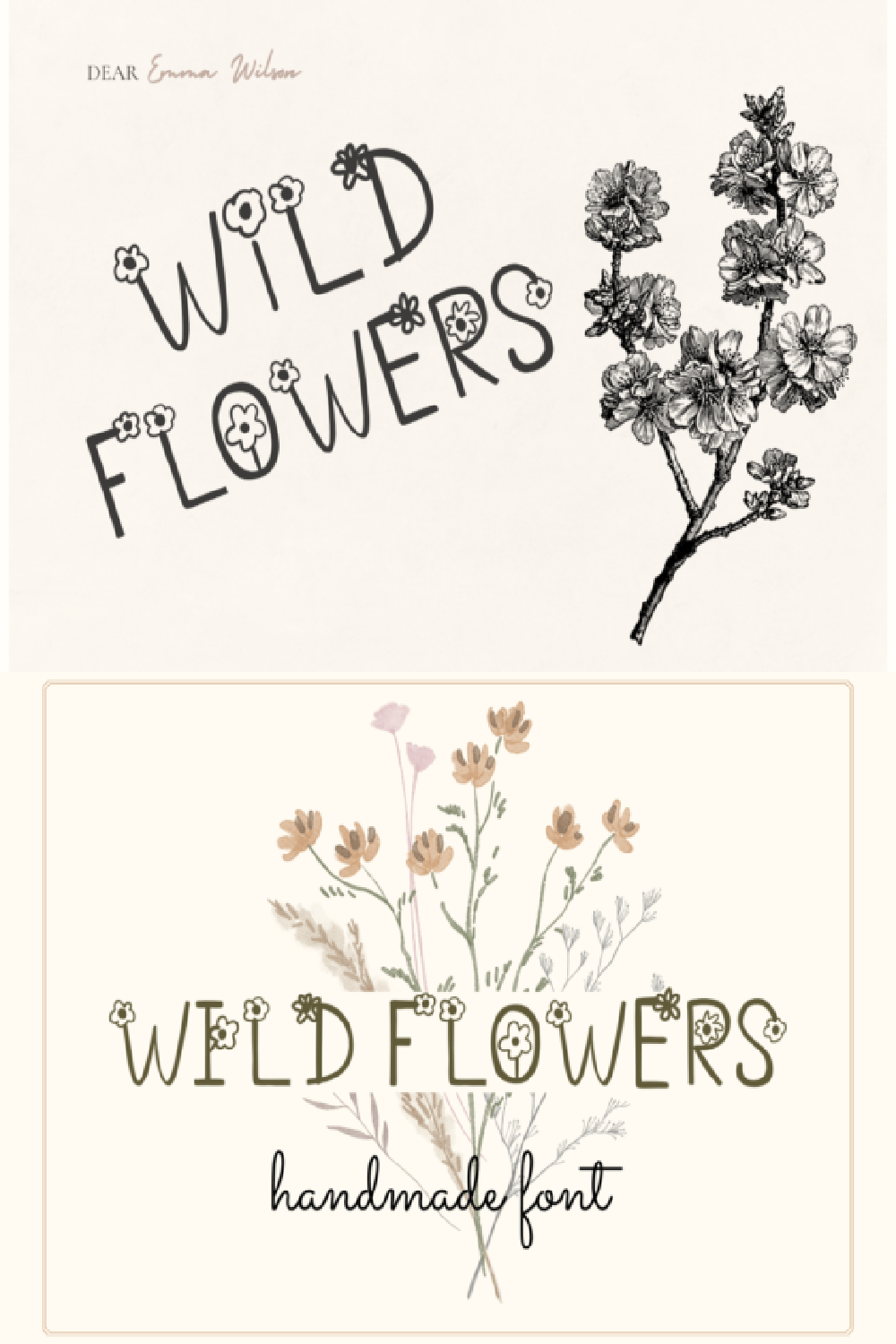 Wildflowers Font: Cute Organic Handmade Font with Unique Floral Drawings
