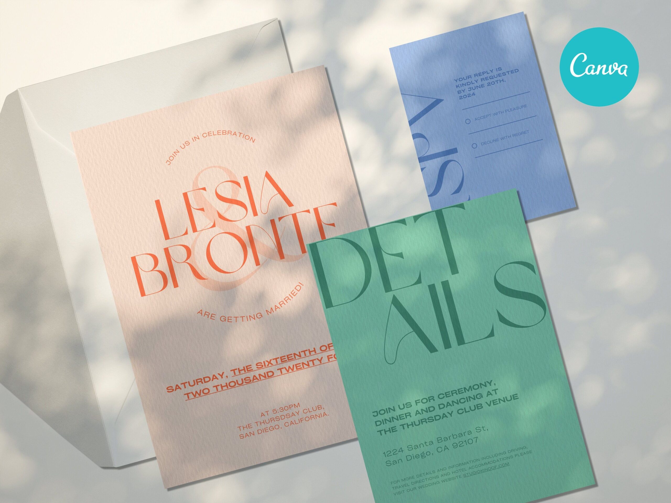 Modèle de faire-part de mariage moderne : design personnalisable sur toile (téléchargement numérique)