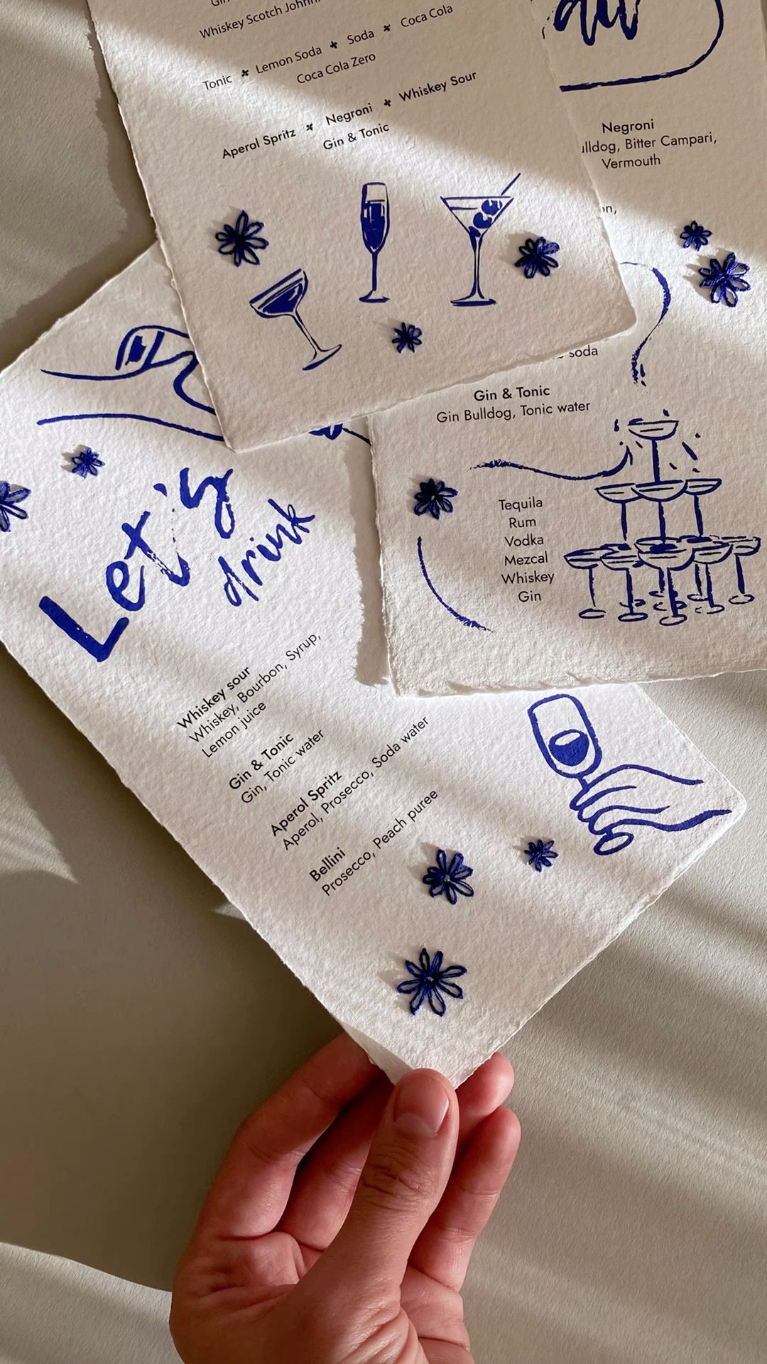 Embroidered handmade paper menu