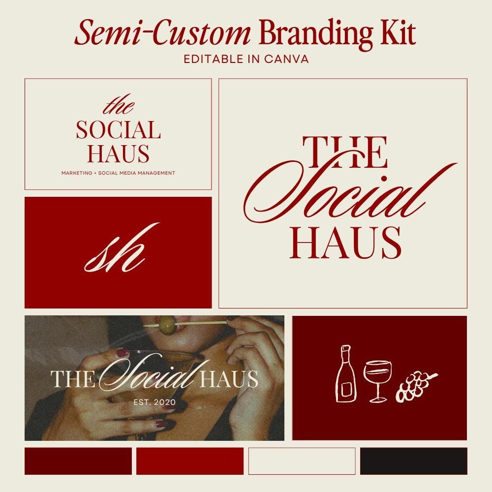 Kit de marque de luxe audacieux : logo, palette de couleurs, polices de caractères — éditable sur toile