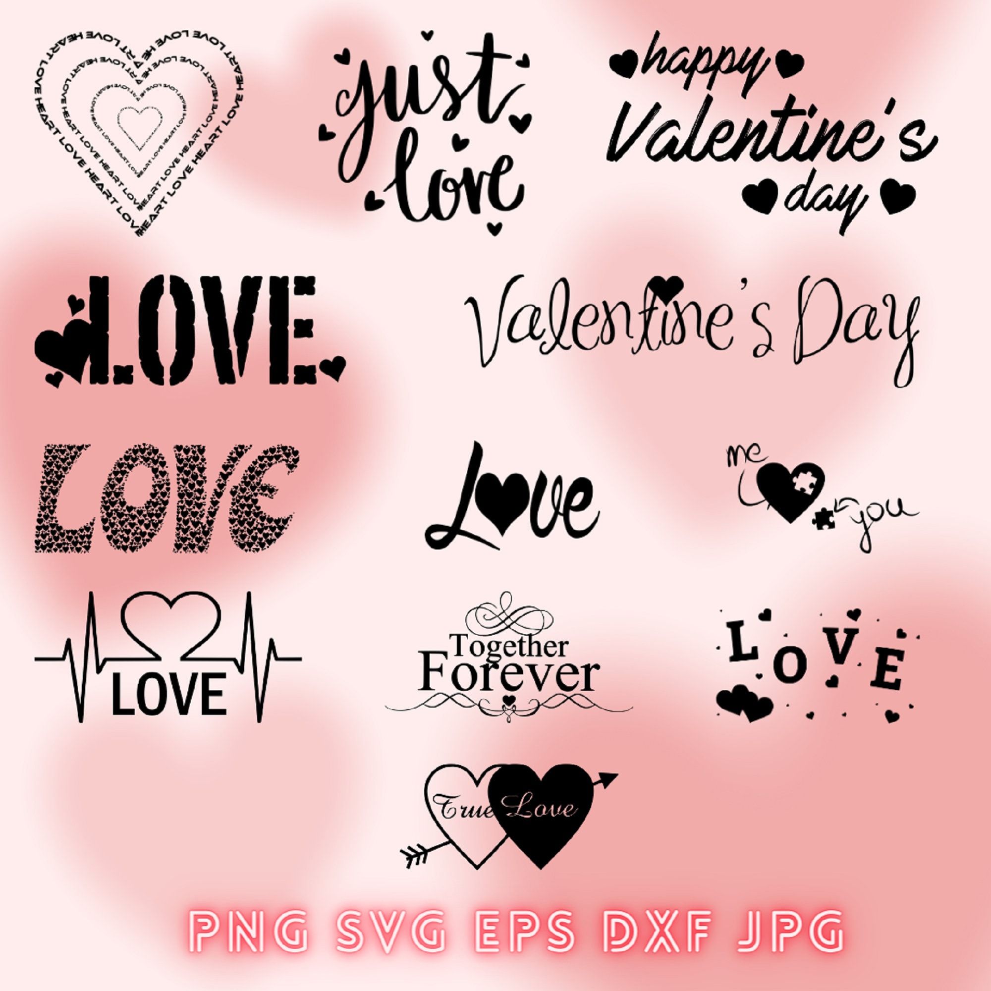 12 Amour | Silhouettes de la Saint-Valentin | couper le fichier | clipart | Pour vêtements, affiches, cartes, autocollants, bois, travaux manuels | TÉLÉCHARGEMENT IMMÉDIAT | AMOUR1