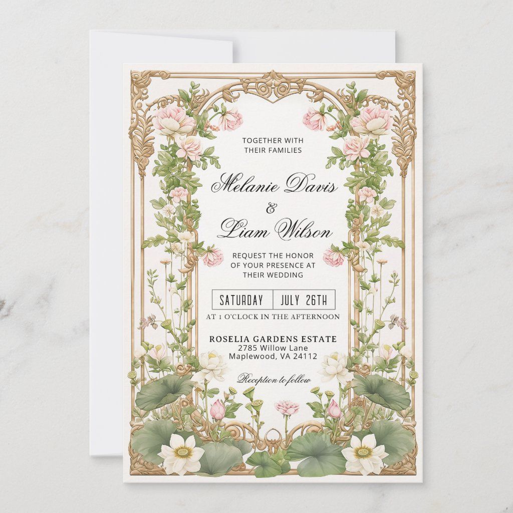 Elegant Vintage Lotus Asian Inspired Invitation