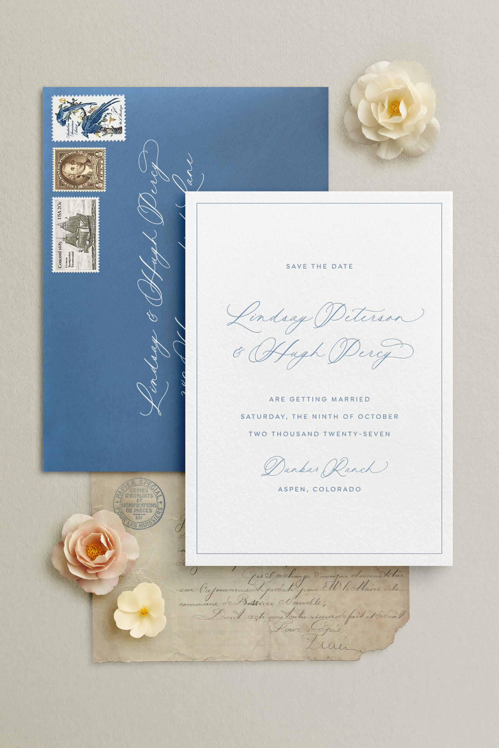 Cornflower Letterpress Save the Date