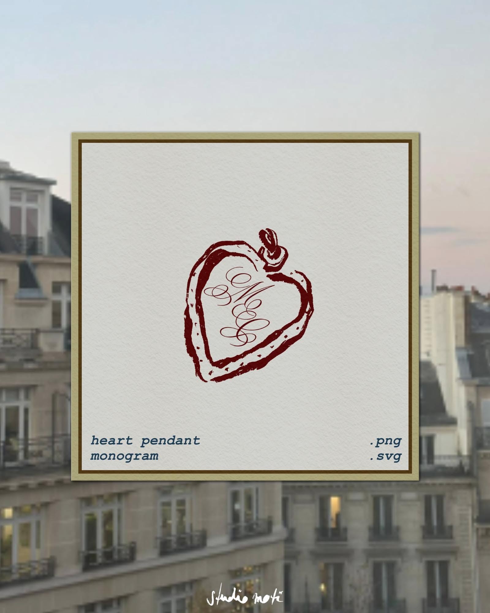 Illustration monogramme coeur romantique — logo initial de mariage dessiné main — téléchargement PNG SVG