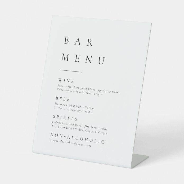 Simply Elegant Typography Modern Bar Menu Pedestal Pedestal Sign | Zazzle