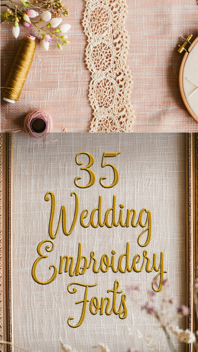 35 Wedding Embroidery Fonts: Gold Script Bundle for Instant Branding