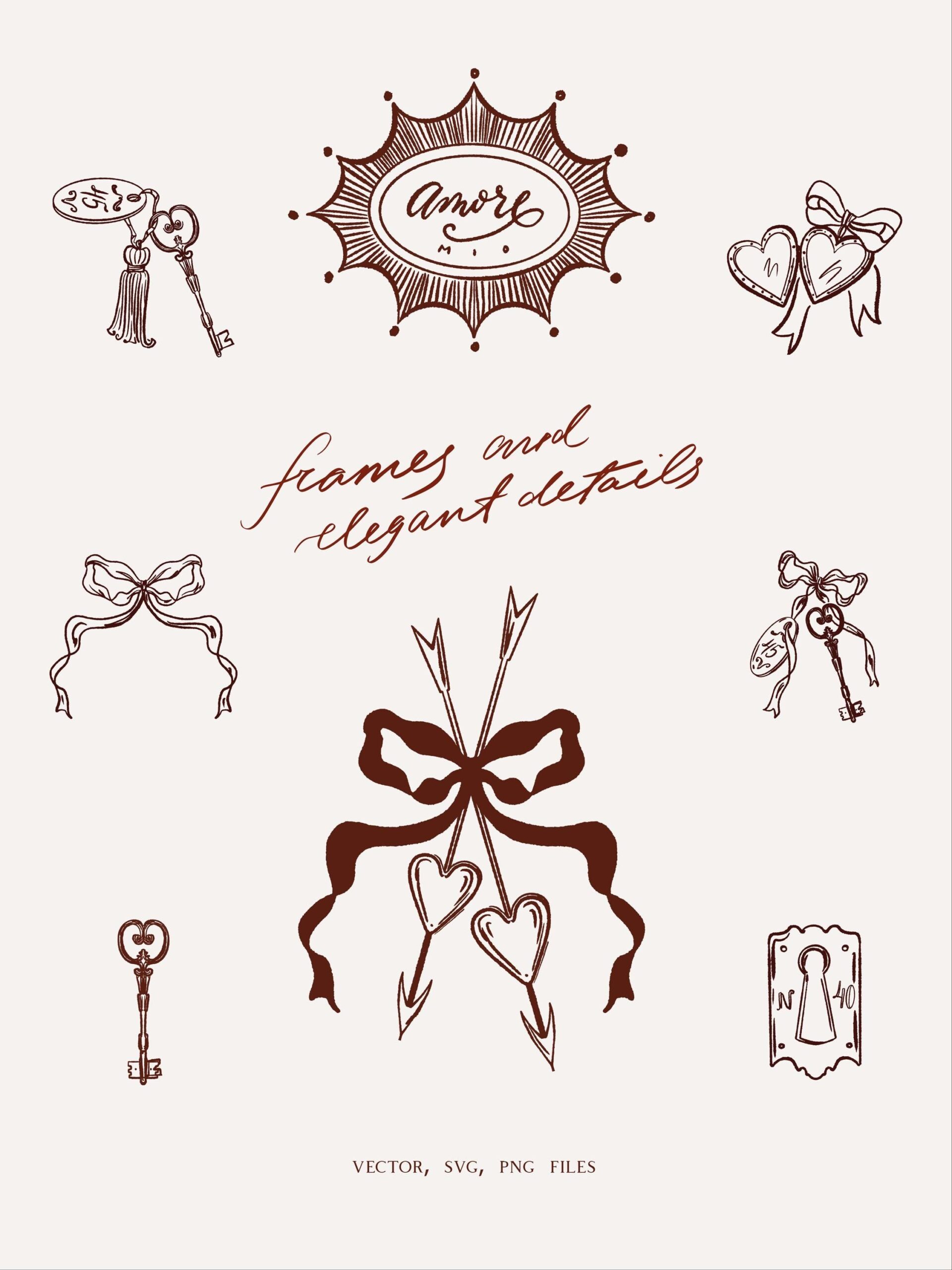 Clipart illustration vintage, dessin au trait mariage PNG SVG, dessinés à la main