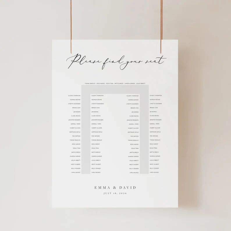 Horseshoe Seating Chart Template Wedding Guests Seating Plan U-shaped Seating Chart Sign Printable Templett Elegant Seating Poster 11 — Etsy