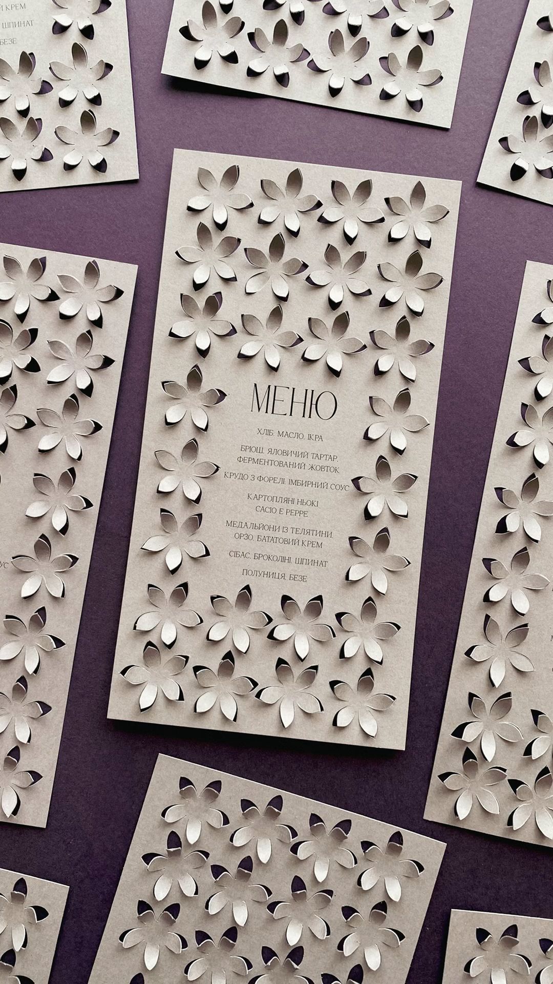 Hand carved paper wedding menu menu
