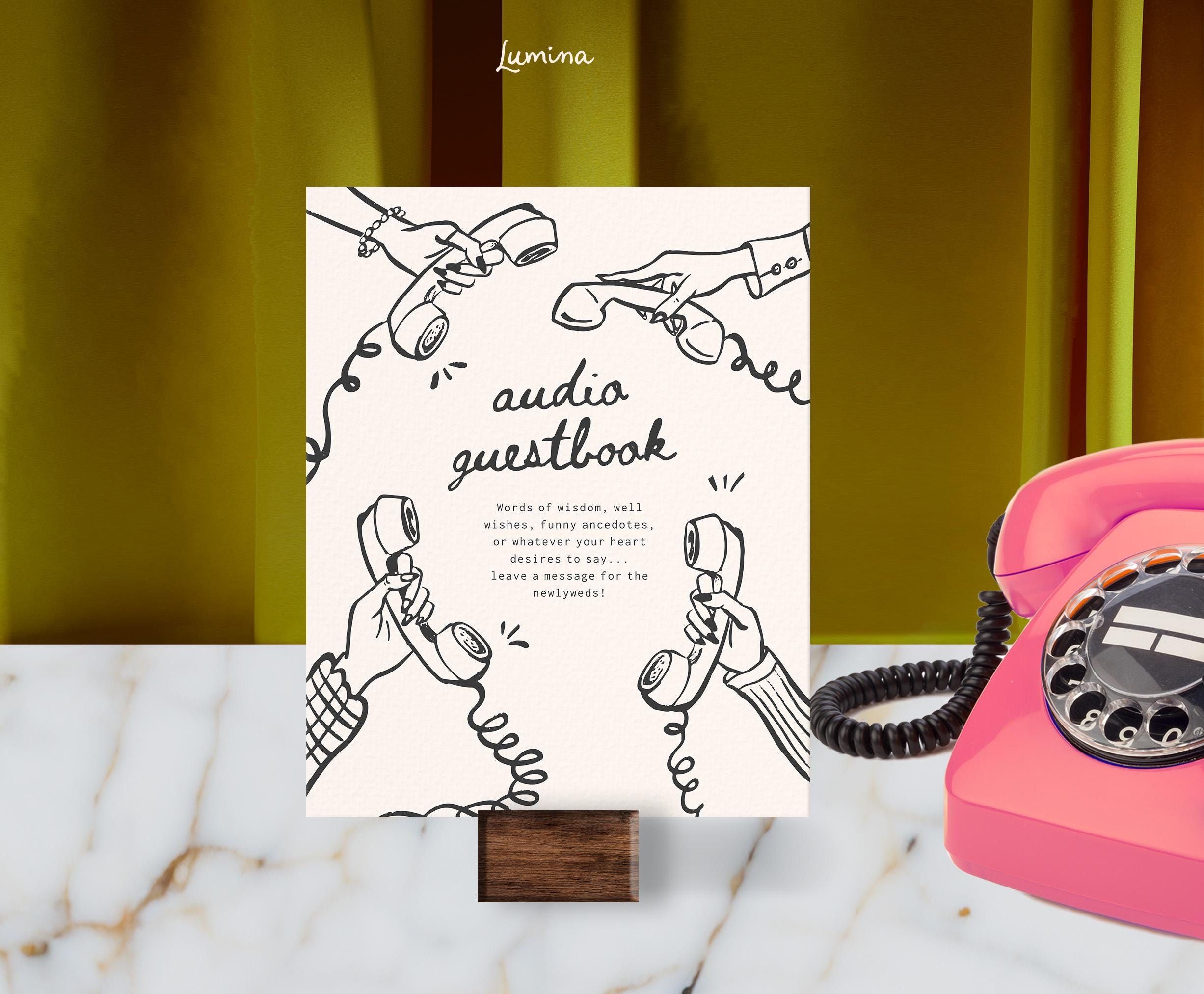 AUDIO GUESTBOOK SIGN template, voicemail message, retro phone illustration, vintage, quirky, after
