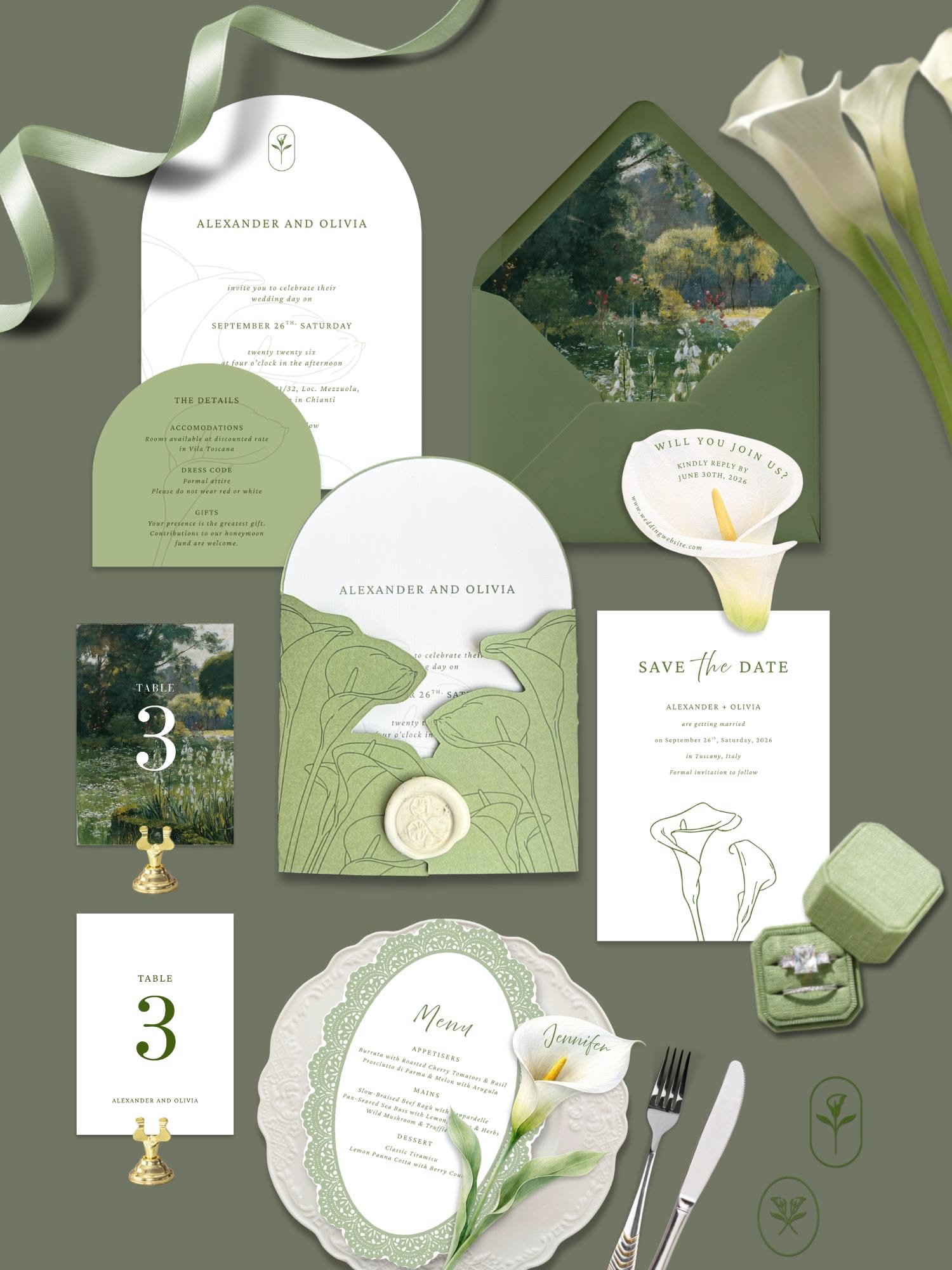 Calla Lily Wedding Invitation Suite Template | Editable in Canva | Cricut Print Then Cut | Botanical DIY Wedding Invite | Instant Download