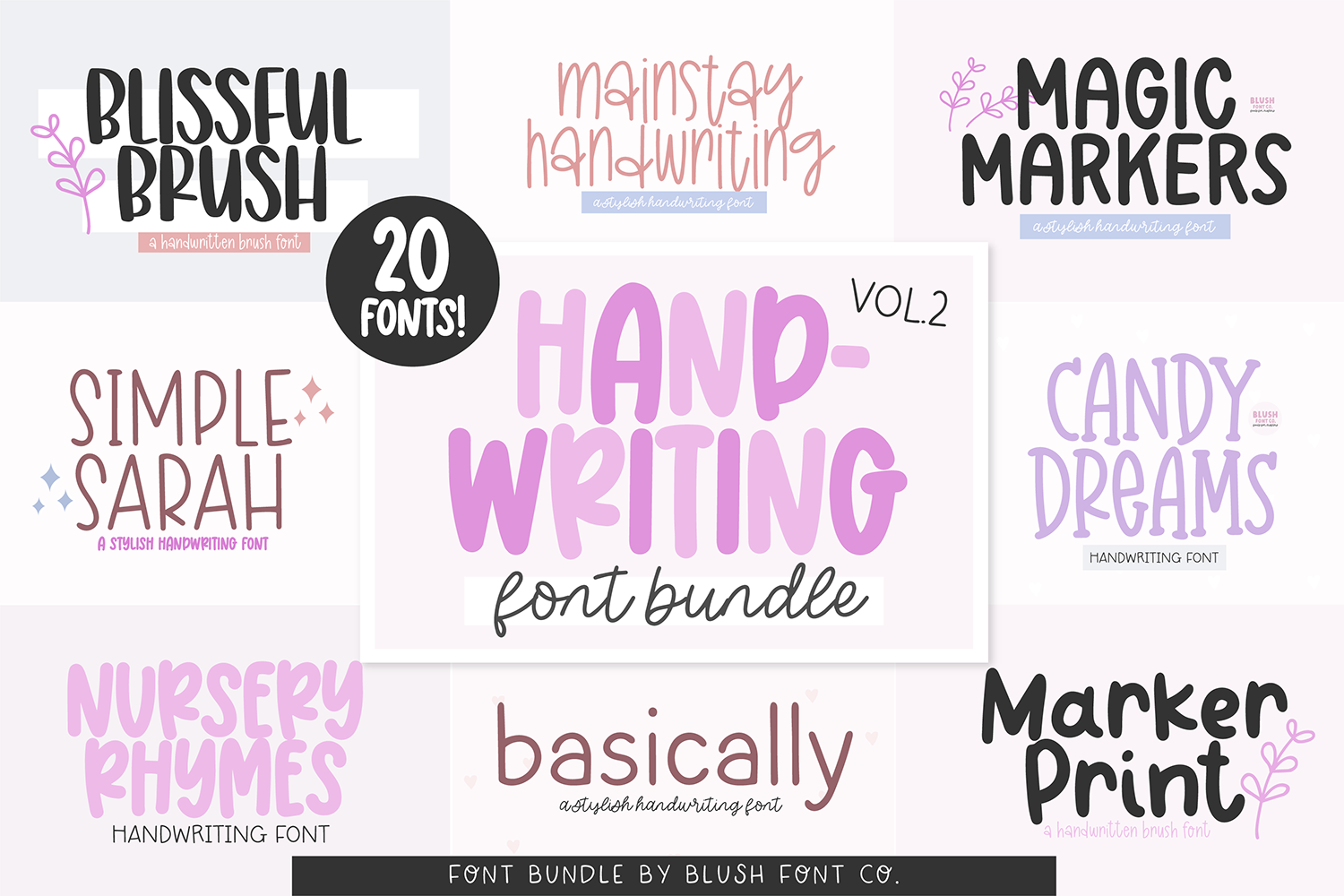Handwriting Font Bundle — 20 Fonts by Blush Font Co | Creative Market🔷