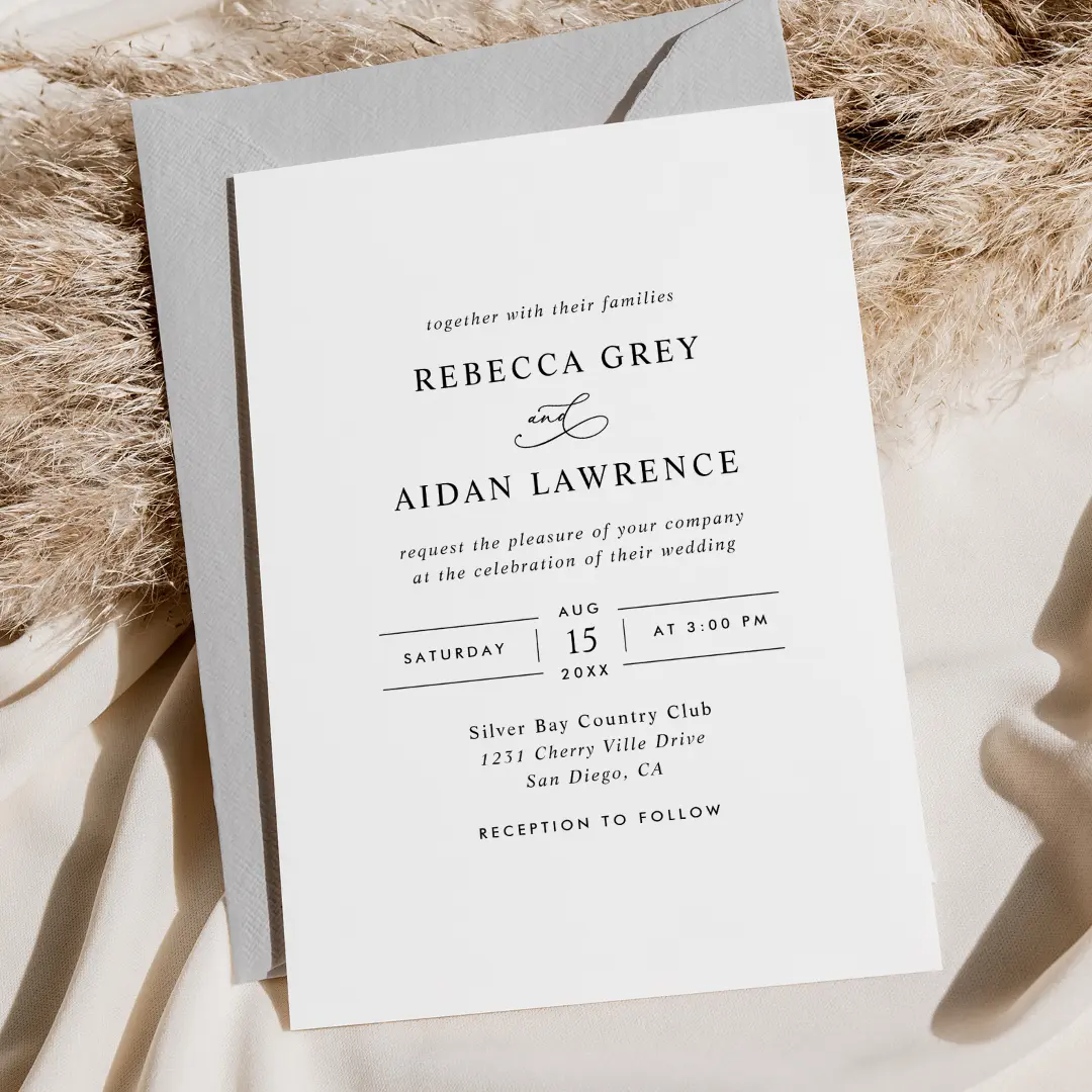 Elegant Modern Black and White Wedding Invitation | Zazzle