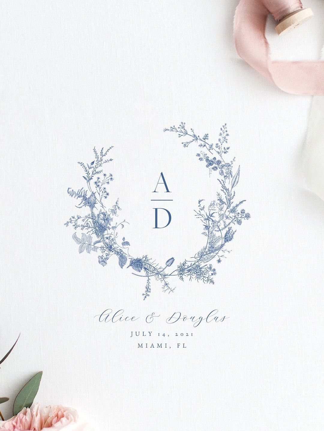 Victorian Crest Wedding Logo, Minimalist Logo, Blue Floral Wedding Logo, Monogram Emblem, Custom Business Logo, Logo for Napkin and Web 43 — Etsy