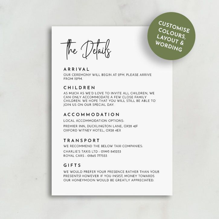 Elegant Hera Wedding Invitation Details Card Set — 80 Pack for Your Dream Day