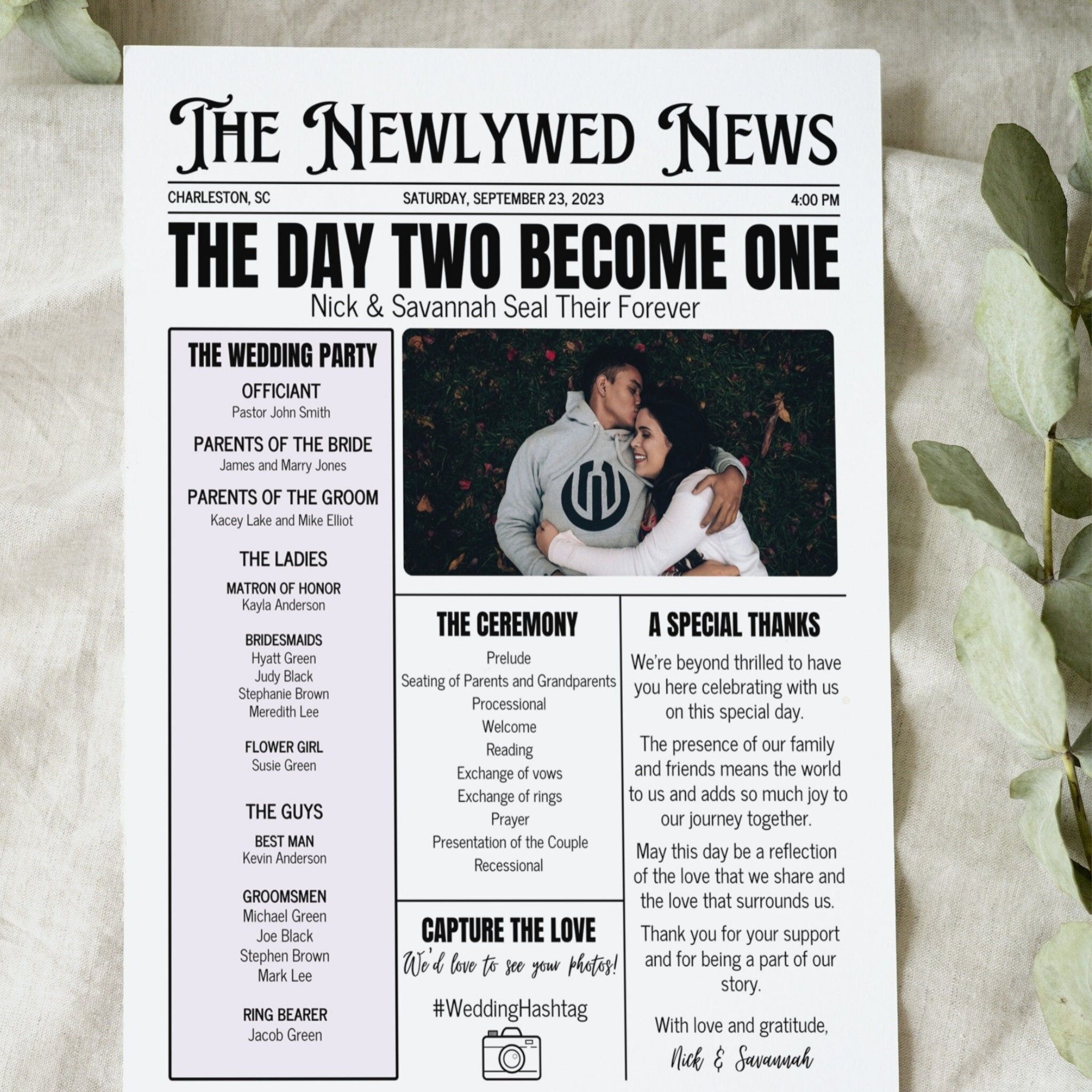 Wedding Newspaper, Wedding Timeline, Newspaper Program, Wedding Program Template, Infographic Wedding Program, Organized Wedding