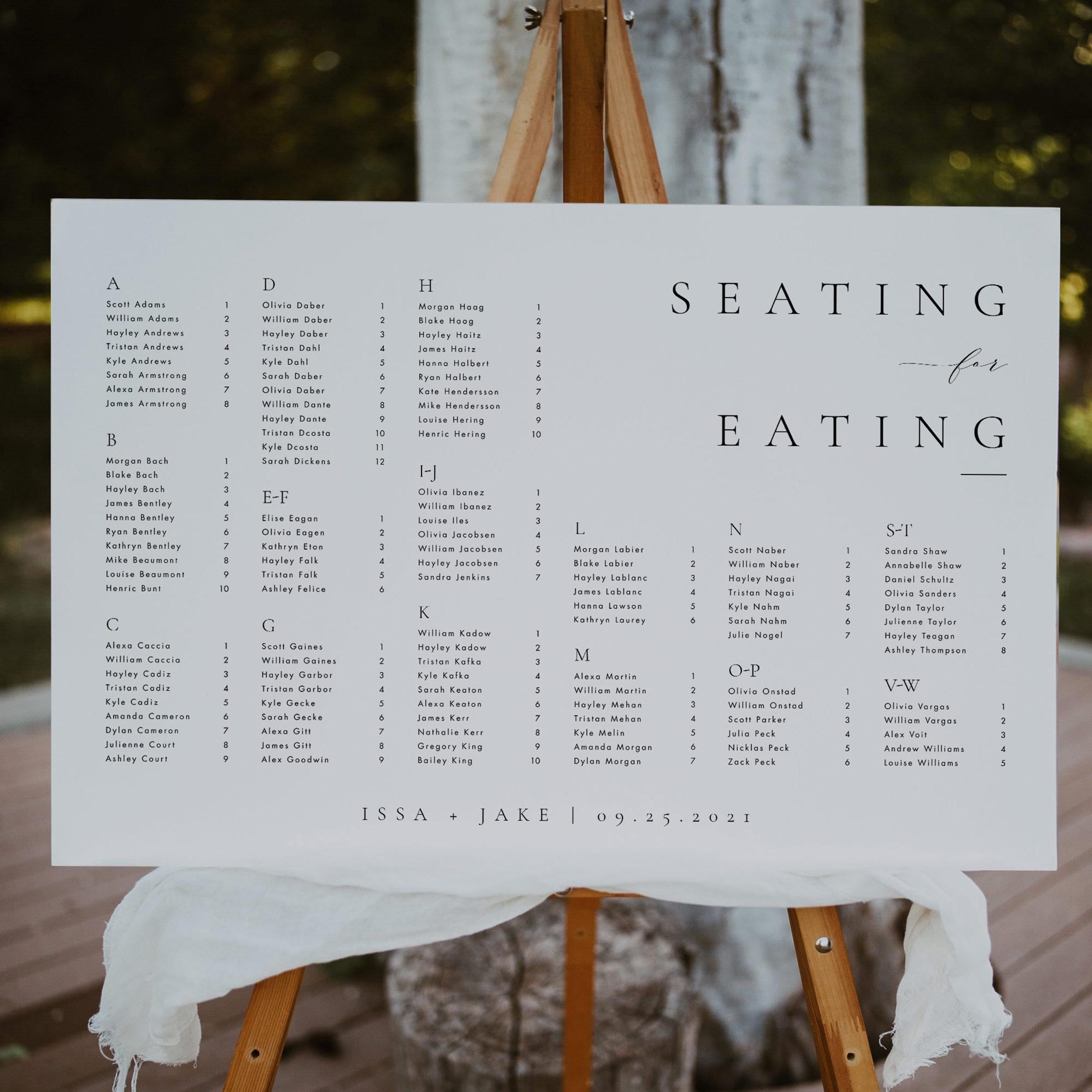 Modèle de plan de salle par ordre alphabétique à télécharger Plan de salle à manger imprimable par ordre alphabétique, enseigne modifiable Templett #ISSA