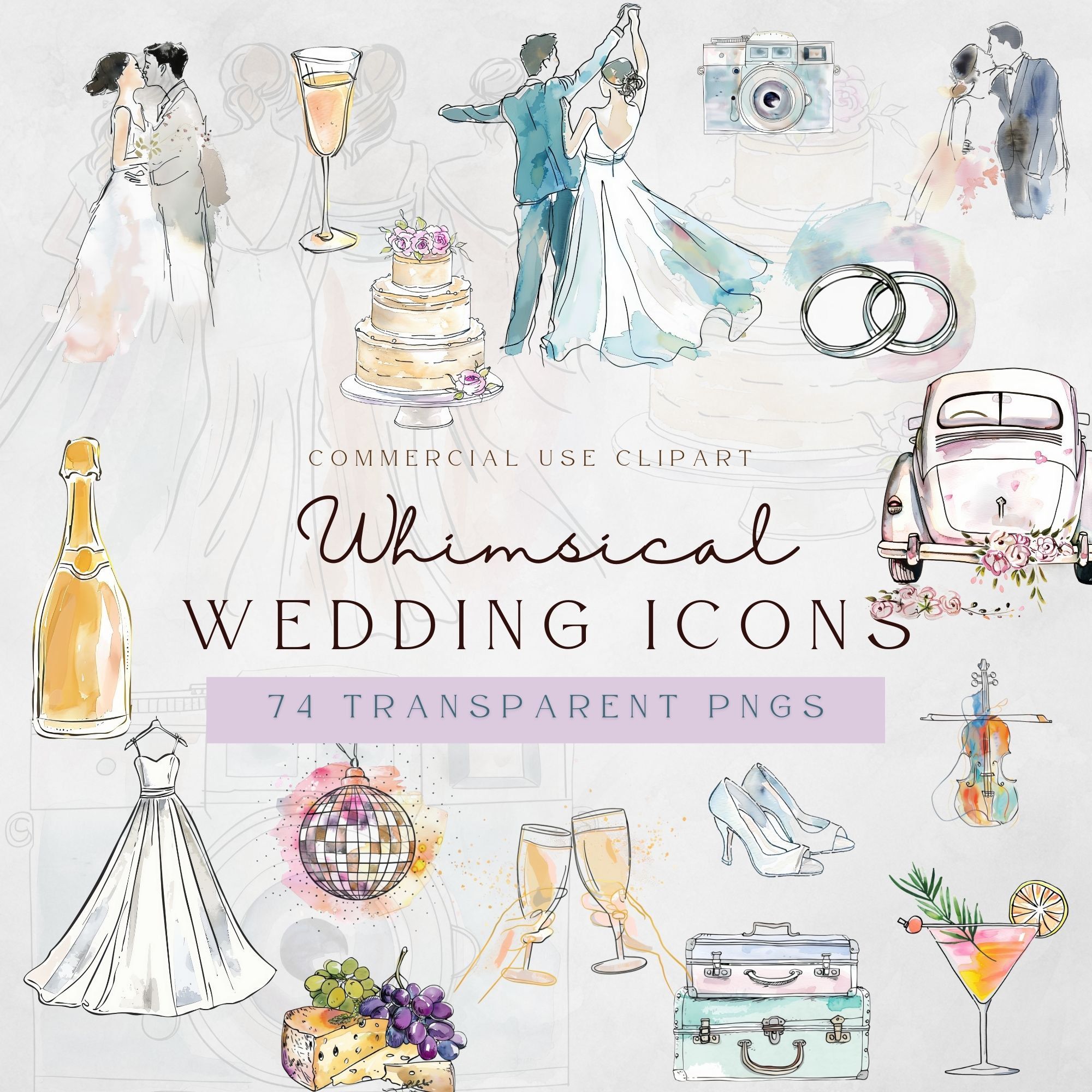 Lot de cliparts pour réception de mariage | Chronologie des icônes mariage | Faire-part de mariage | Clipart carte de mariage | Graphique d’itinéraire de mariage