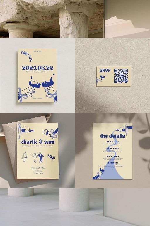 Wedding Invitation Template Bundle | Editable Canva Save the Date, Invite, Details & RSVP in Blue