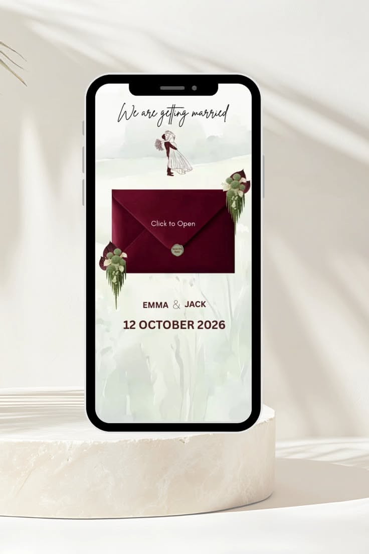 Mobile Wedding Website with RSVP | Burgundy Red