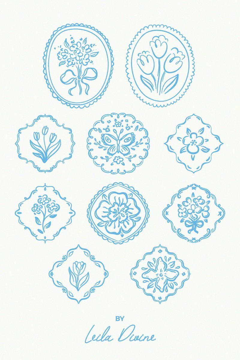 Floral Tile Clip Art & Decorative Frames — Whimsy Spring Collection by Leila Divine