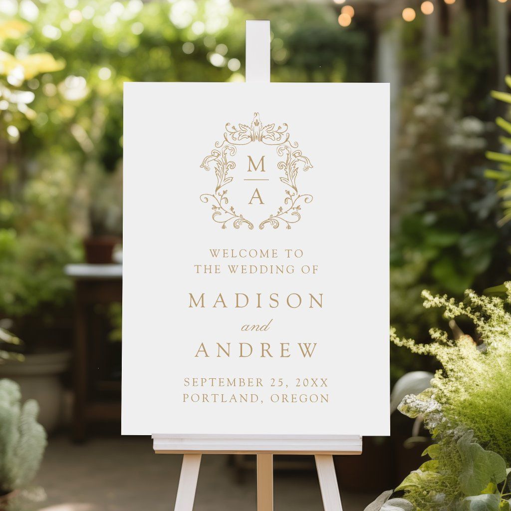 Elegant Gold Monogram Crest Wedding Welcome