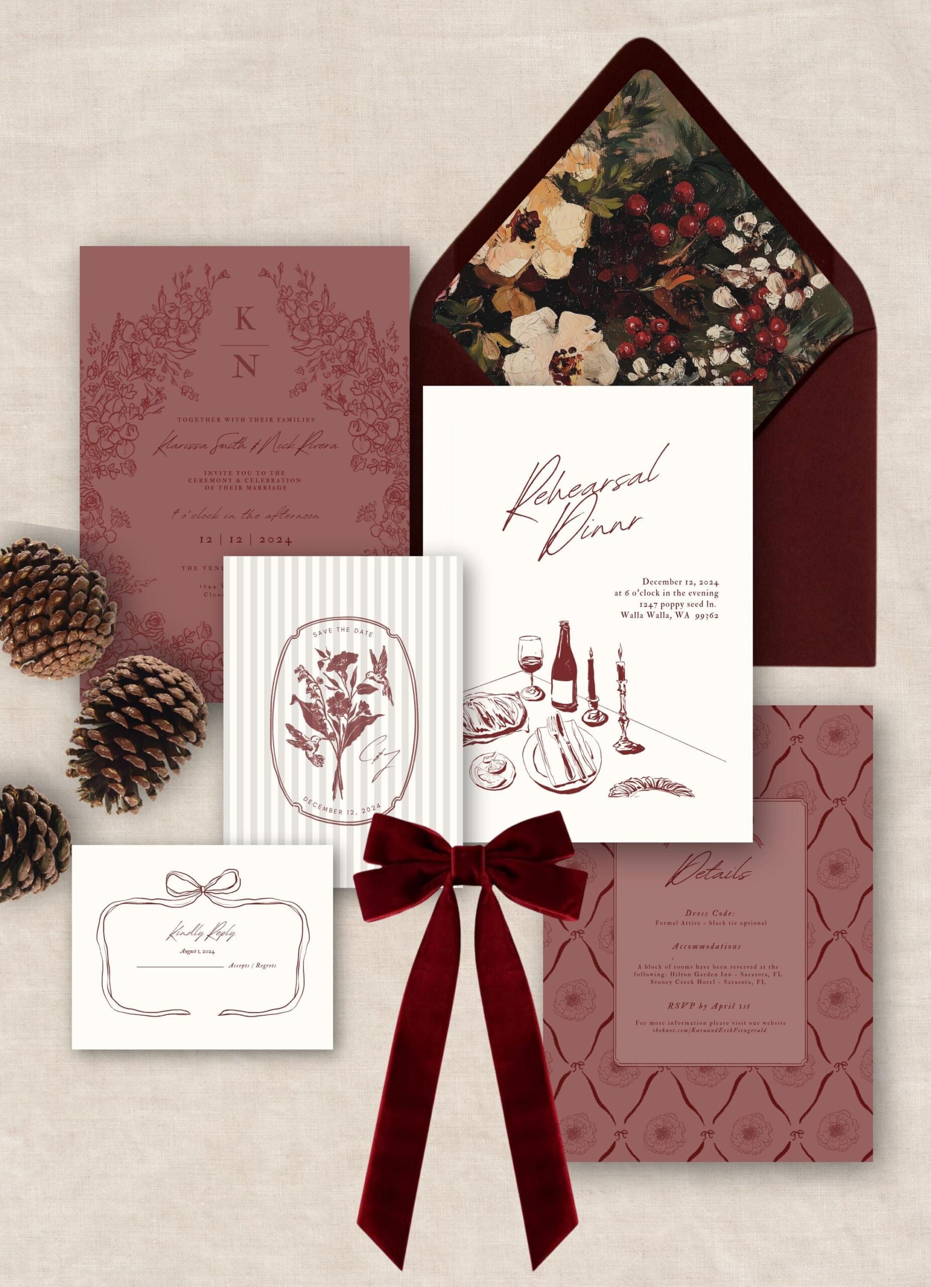 Suite florale d’invitation de mariage d’hiver : modèle de toile modifiable (téléchargement numérique)