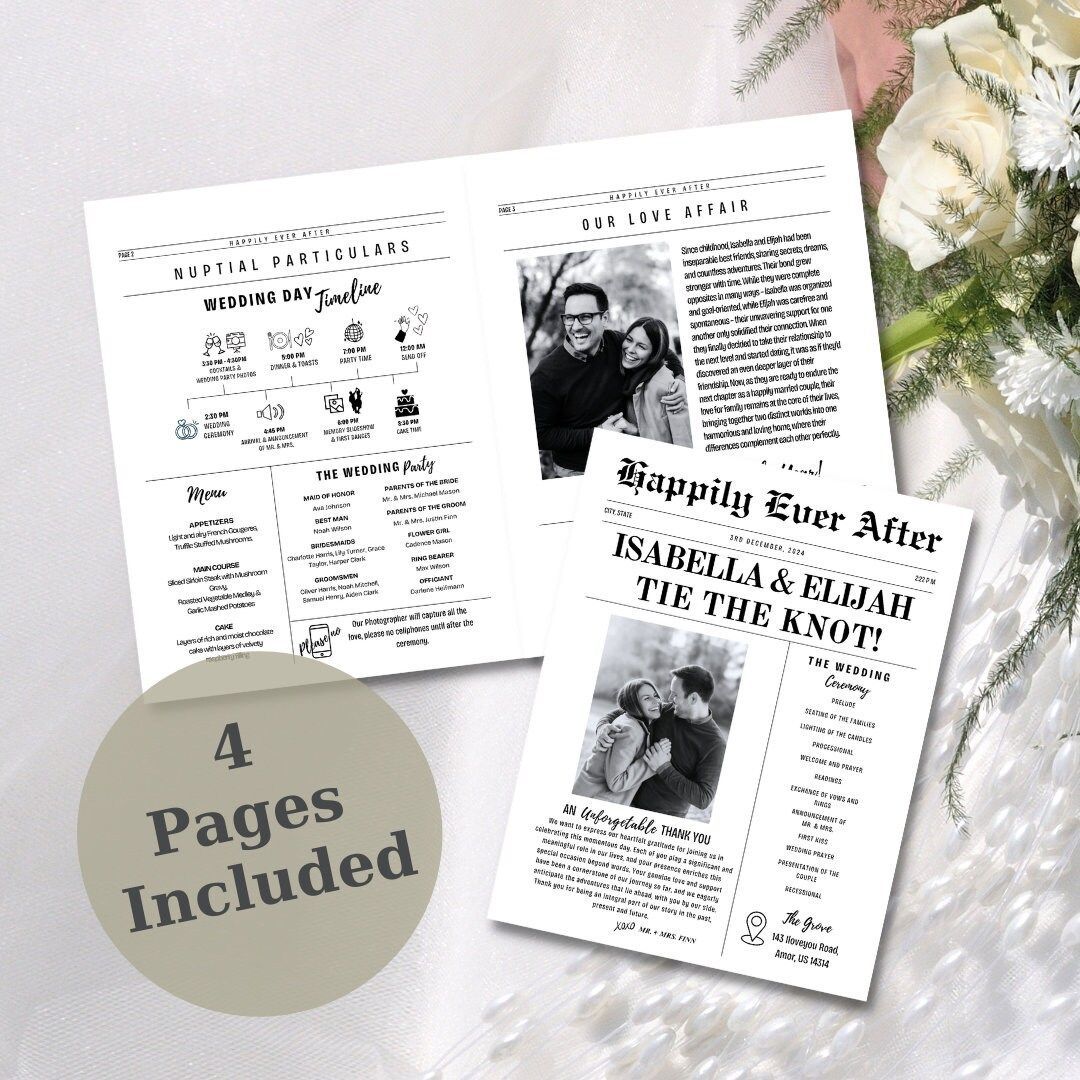 Elegant Newspaper Wedding Template for Customizable Printed Infographics