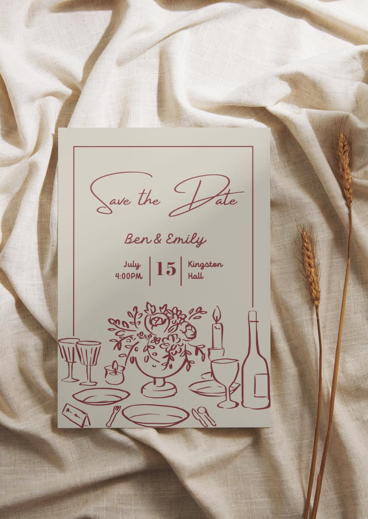 Modèle «Retenez cette date» floral bordeaux | Faire-part de mariage modifiable (toile)