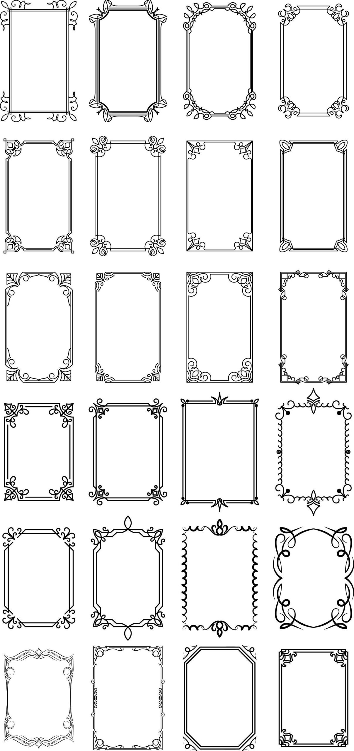 Une collection d’ornements rectangulaires vintage. Cadres décoratifs rétro. Cadres de mariage.