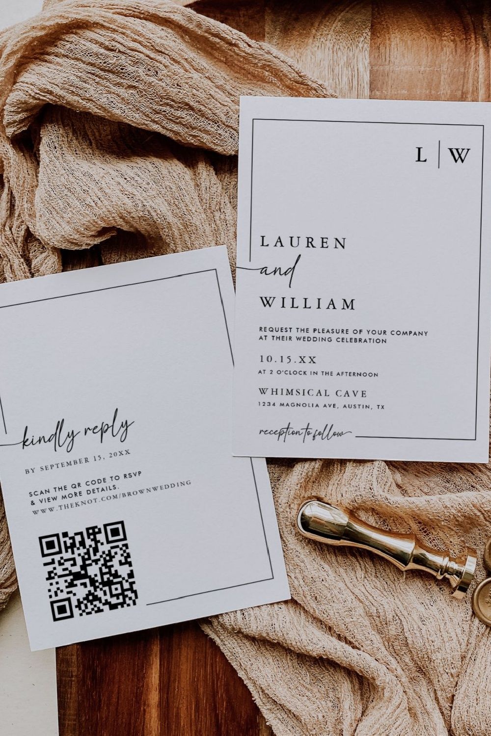 Modern Minimalist All In One Qr Code Wedding Invitation