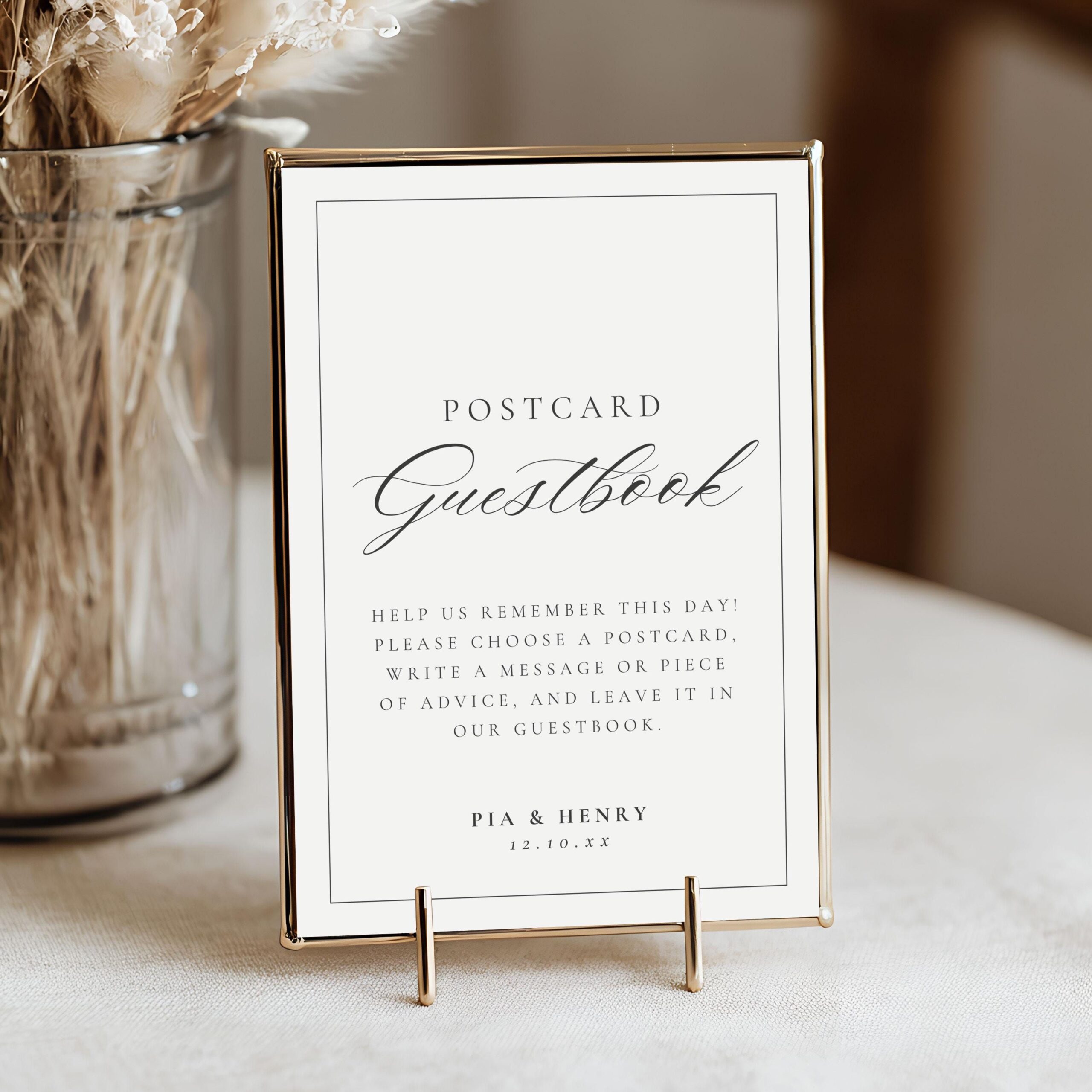Carte postale de signe de livre d’or, modèle de livre d’or de mariage modifiable, téléchargement immédiat unique, conception personnalisable 4011