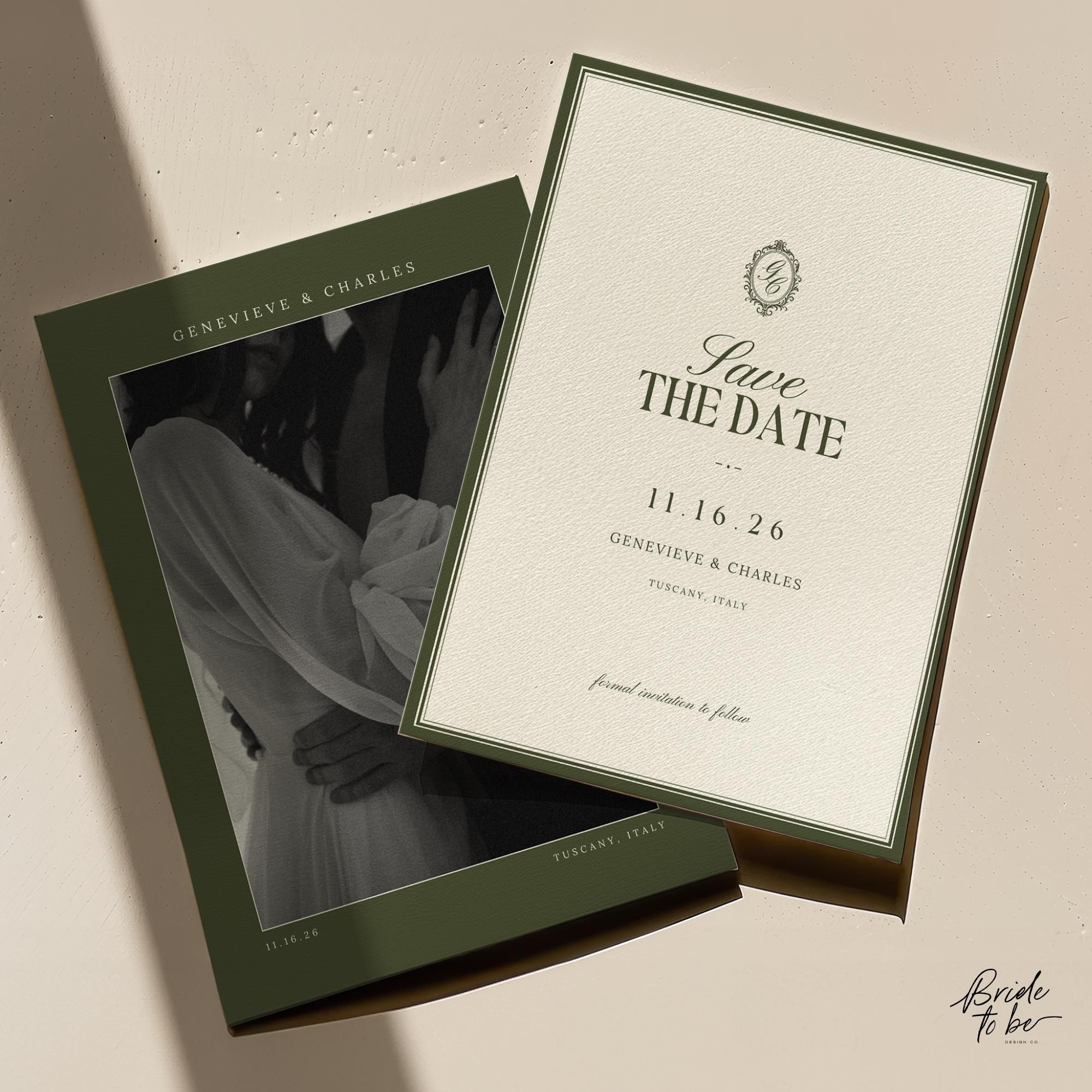 Old Money Olive Green Save the Date Template, Elegant Wedding Announcement, Classic Estate Editable Canva Design, Printable Digital Download