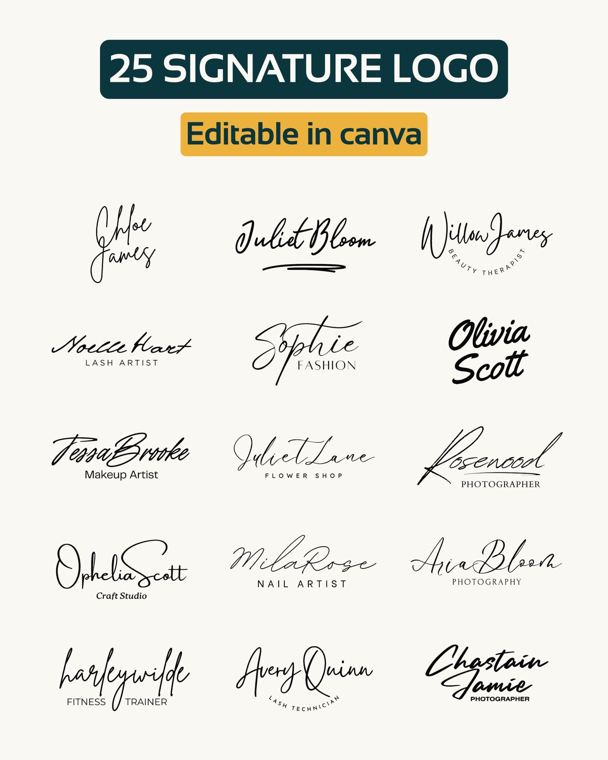 Premade Signature Design, Personalised Signature Logo sign, Calligraphy, Handwriting, and Script Font, Digital Signature (Canva template)